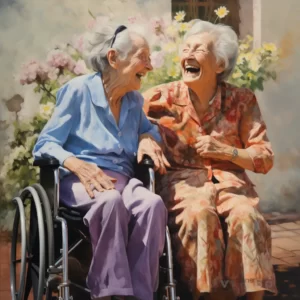 Old woman laughing together - Hellenic aged care in Perth.