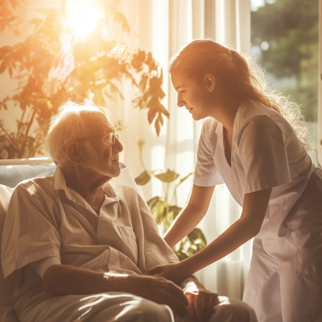 Nurse helping senior resident in nursing home