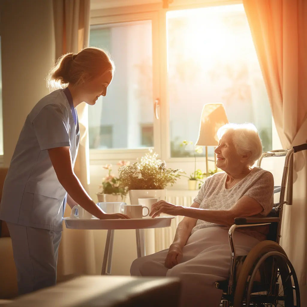 Nurse taking care of elderly woman.