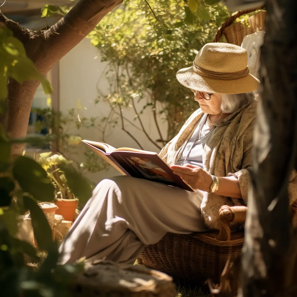 Old woman reading a book.