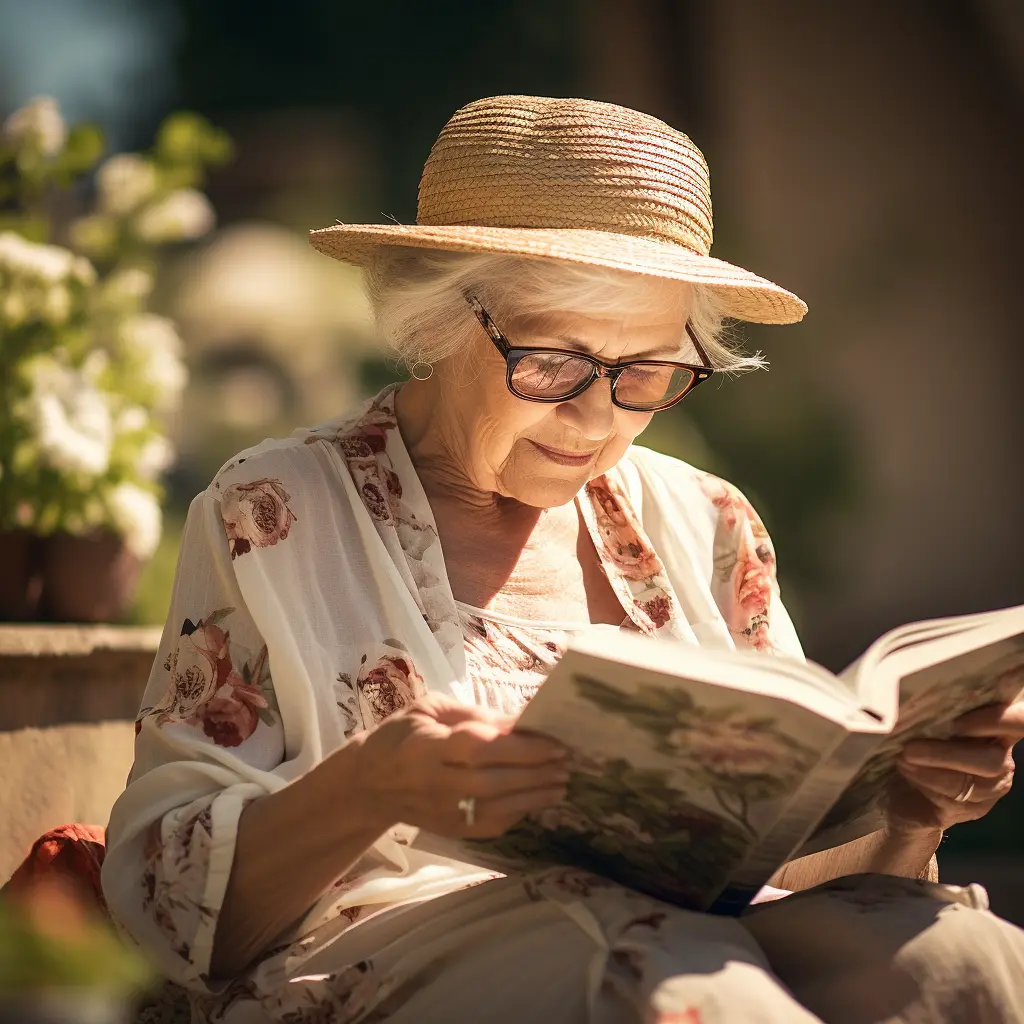 Aged care resident reading a book